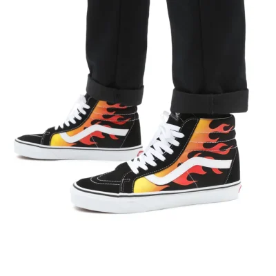 Vans Ua Sk8-Hi Reissue (Flame)Black/Black/Tr Wht - Image 5