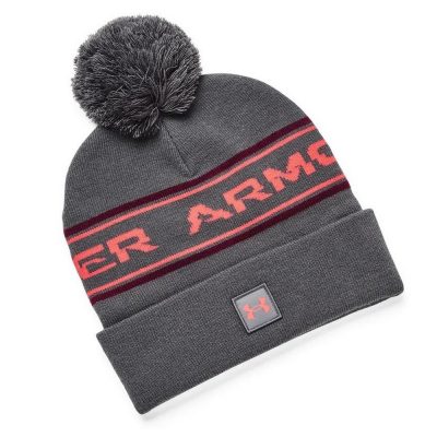Under Armour Men's Halftime Pom Beanie Férfi Sapka Pitch Gray/Dark Maroon/Venom Red