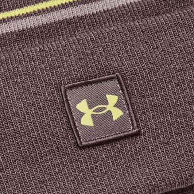 Under Armour Men's Halftime Pom Beanie Sapka Ash Taupe/Lime Yellow - Image 3